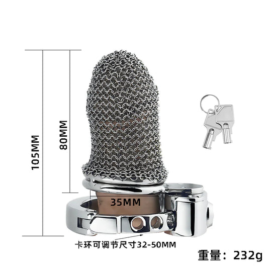 Lightweight Breathable Mesh Male Chastity Cage with One-Touch Closure and Adjustable Carabiner Lock